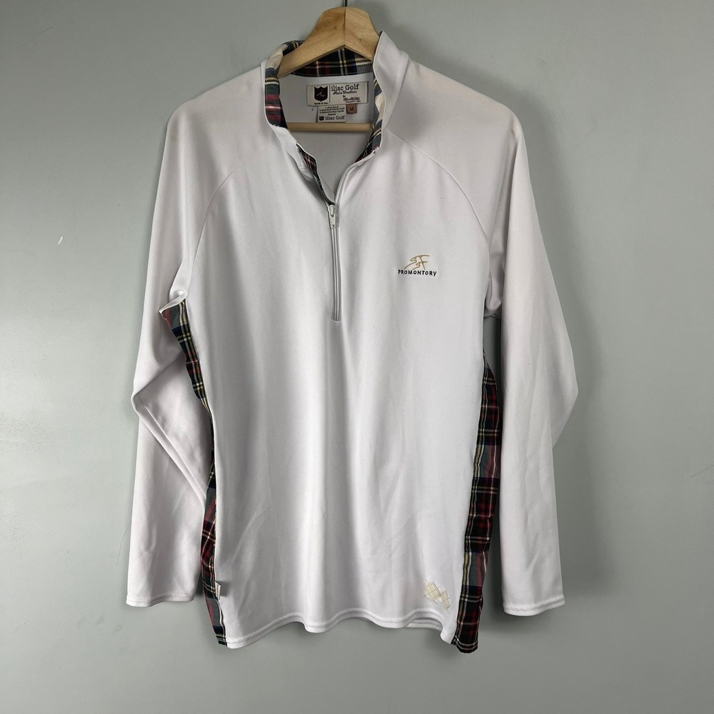 Iliac Golf Bert LaMar Mens M White Plaid Trim Quarter Zip Promontory Golf USA